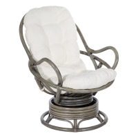 OSP Home Furnishings TAH320-WHT Tahiti Rattan Swivel Rocker Chair in White Fabric with Grey Frame